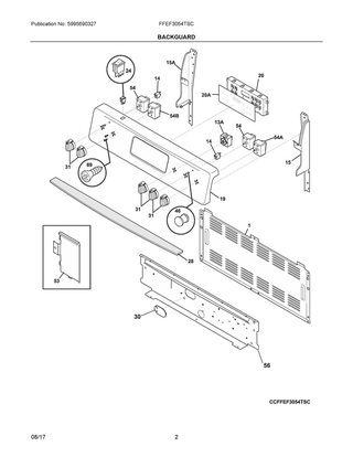 Backguard Diagram and Parts List for FFEF3054TSC  Frigidaire Range