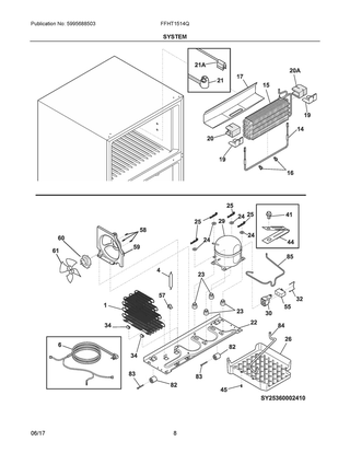 System Diagram and Parts List for FFHT1514QW5  Frigidaire Refrigerator