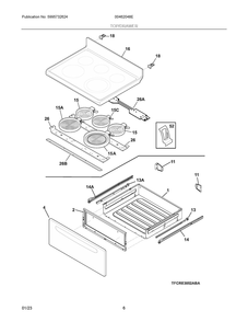 Top/Drawer Diagram and Parts List for 00462048E  Frigidaire Range