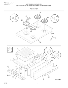 Top/Drawer Diagram and Parts List for MGF300PBDW  Frigidaire Range