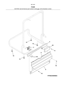 Frame Diagram and Parts List for 58714013415B  Kenmore Dishwasher