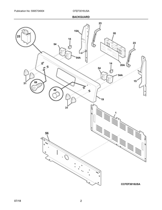 Backguard Diagram and Parts List for CFEF3016USA  Frigidaire Range