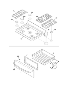 Top/drawer Diagram and Parts List for FGGF3032MFB  Frigidaire Range