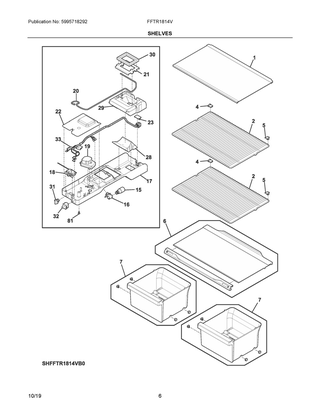 Shelves Diagram and Parts List for FFTR1814VW0  Frigidaire Refrigerator