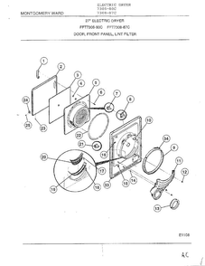 Door, Front Panel, Lint Filter Diagram and Parts List for 7308-87C  Frigidaire Dryer