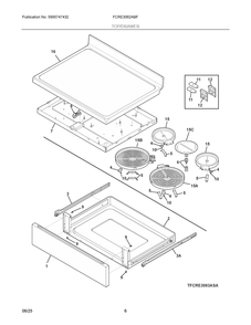 Top/Drawer Diagram and Parts List for FCRE3062ABF  Frigidaire Range