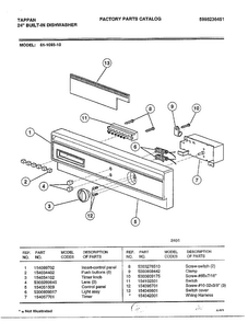 Control Panel Diagram and Parts List for 61-1093-10  Frigidaire Dishwasher