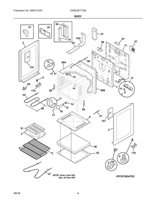 Body Diagram and Parts List for CREE3877TSB  Frigidaire Range