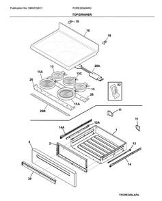 Top/Drawer Diagram and Parts List for FCRE3052AWC  Frigidaire Range