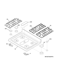 Main Top Diagram and Parts List for FGGF304DPFC  Frigidaire Range