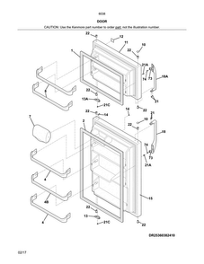 Door Diagram and Parts List for 25360383414  Kenmore Refrigerator