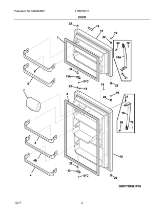 Door Diagram and Parts List for FTMD18P4TD2  Frigidaire Refrigerator