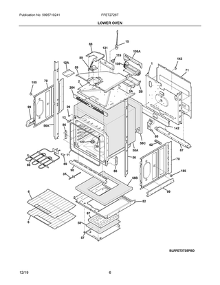 Lower Oven Diagram and Parts List for FFET2726TWA  Frigidaire Wall Oven
