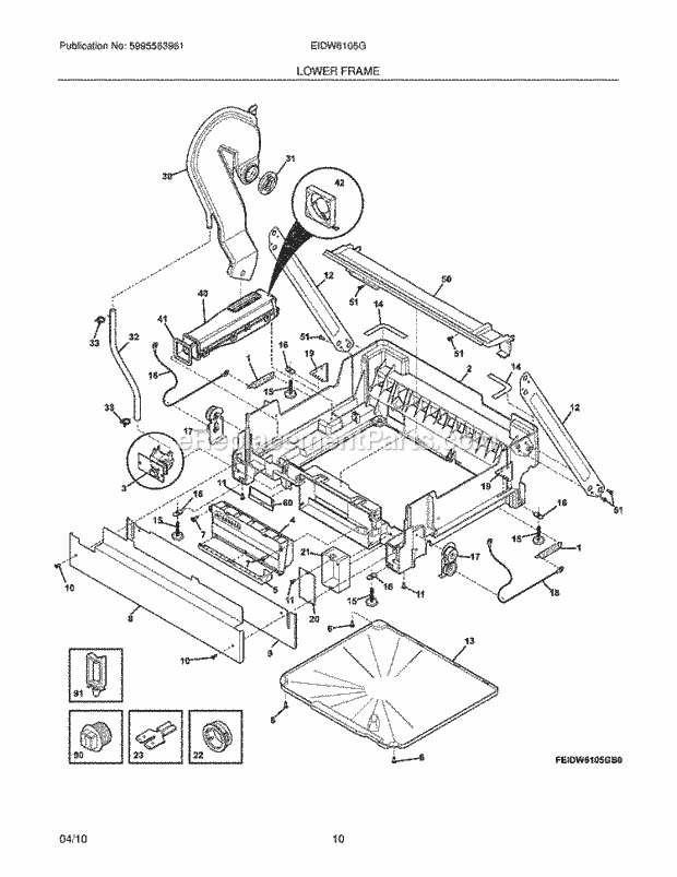 LOWER FRAME Diagram and Parts List for EIDW6105GS1A  Electrolux Dishwasher