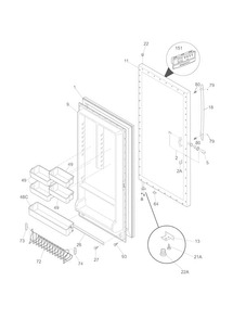 Door Diagram and Parts List for FFH17F7HWJ  Frigidaire Freezer