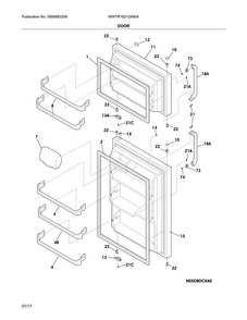 Door Diagram and Parts List for WWTR1821QW6A  Westinghouse Refrigerator