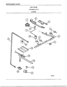 Gas Range/ Burner Diagram and Parts List for 2829A  Frigidaire Range
