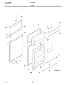 Door Diagram and Parts List for FRT18BNHZ0  Frigidaire Refrigerator