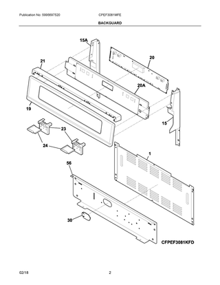 Backguard Diagram and Parts List for CPEF3081MFE  Frigidaire Range