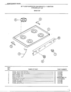Main Top Diagram and Parts List for 2418A  Frigidaire Range