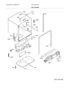 Tub & Frame Diagram and Parts List for FPID2497RF6A  Frigidaire Dishwasher