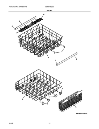 Racks Diagram and Parts List for CDBEH600SB2A  Frigidaire Dishwasher