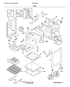 Body Diagram and Parts List for FFEF3054TWF  Frigidaire Range