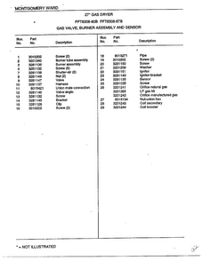 Gas Valve/burner Assembly And Sensor Page 2 Diagram and Parts List for 8308-80B  Frigidaire Dryer