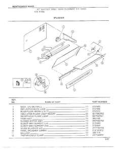 Splasher Diagram and Parts List for 8488A  Frigidaire Range