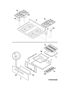 Top/drawer Diagram and Parts List for FFGF3015LBF  Frigidaire Range
