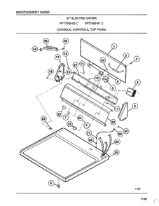 Console/controls/top Panel Diagram and Parts List for 7589-80C  Frigidaire Dryer