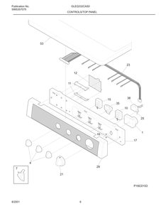 Controls/Top Panel Diagram and Parts List for GLEQ332CAS0  Frigidaire Dryer