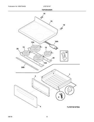Top/drawer Diagram and Parts List for LFEF3018TWE  Frigidaire Range