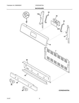 Backguard Diagram and Parts List for CRGE3455TSA  Frigidaire Range