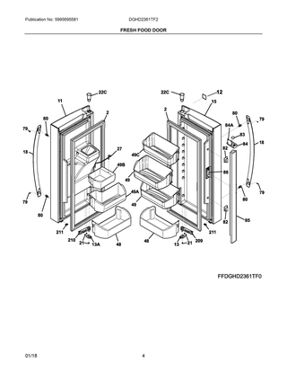 Fresh Food Door Diagram and Parts List for DGHD2361TF2  Frigidaire Refrigerator
