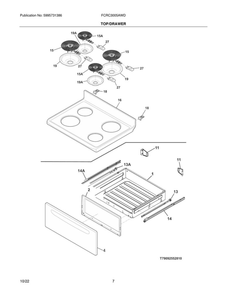 Top/Drawer Diagram and Parts List for FCRC3005AWD  Frigidaire Range