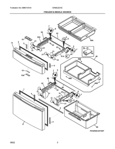 Freezer And Middle Drawer Diagram and Parts List for GRMC2273CD00  Frigidaire Refrigerator