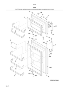 Door Diagram and Parts List for 25360389415  Kenmore Refrigerator