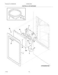 Controls & Ice Dispenser Diagram and Parts List for EI23BC37SS0  Electrolux Refrigerator