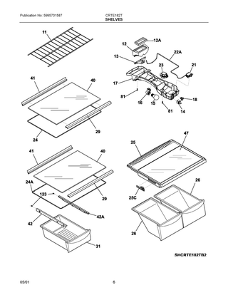 Shelves Diagram and Parts List for CRTE182TS1  Frigidaire Refrigerator
