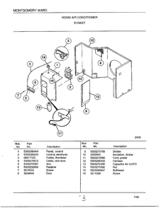 Room Air Conditioner Page 3 Diagram and Parts List for 5154007  Frigidaire Air Conditioner