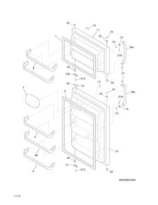 Doors Diagram and Parts List for FFTR1614RW1  Frigidaire Refrigerator