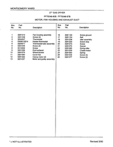 Motor, Fan Housing And Exhaust Duct Page 2 Diagram and Parts List for 8348B  Frigidaire Dryer