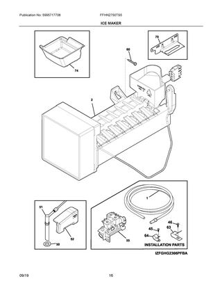 Ice Maker Diagram and Parts List for FFHN2750TS5  Frigidaire Refrigerator
