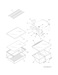 Shelves Diagram and Parts List for 25368823012  Kenmore Refrigerator