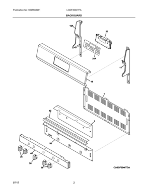 02 - BACKGUARD Diagram and Parts List for LGGF3044TFA  Frigidaire Range