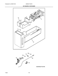 Ice Maker And Container Diagram and Parts List for GRMS2773AF00  Frigidaire Refrigerator
