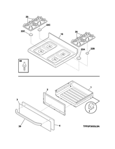 Top/drawer Diagram and Parts List for LFGF3053QFA  Frigidaire Range