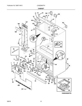 Cabinet Diagram and Parts List for LGHB2869TF4  Frigidaire Refrigerator