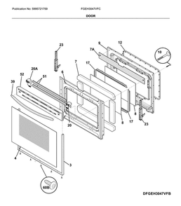 Door Diagram and Parts List for FGEH3047VFC  Frigidaire Range